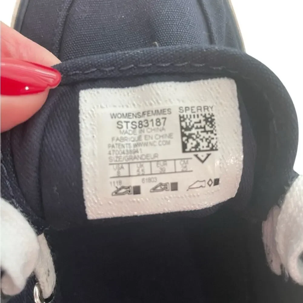 ✨ SPERRY Navy White Nautical Slip On Boat Shoes 8 Memory Foam ⚓ - Picture 6 of 7